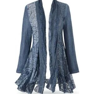 This That Women’s Long Open Cardigan Flowy‎ Boho Blue Jacket Size Medium